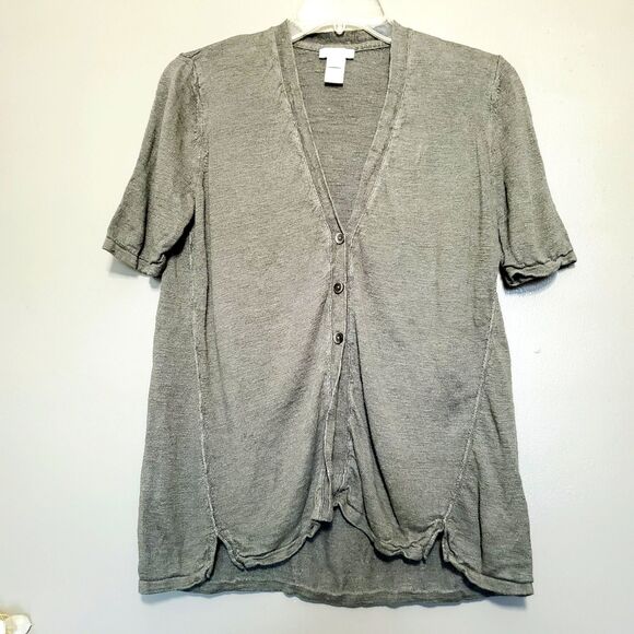 J. Jill Linen Blend Top Petite Size Small Olive Green Button Front Knit Layering - Picture 1 of 10